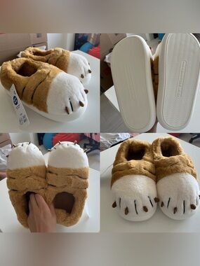 Cozy Faux-Fur Brown & White tiger Paw Slippers - Women